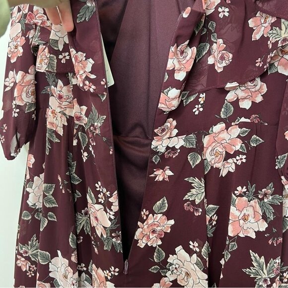 Torrid Womens Size 16 Burgundy Floral Cold Shoulder Ruffle Dress NEW Longsleeve - Picture 8 of 14